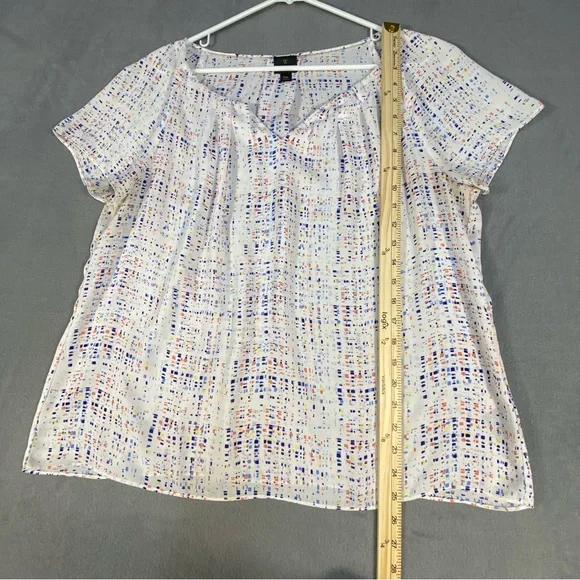 Worthington Petite Women’s White with Pattern print Blouse, Short Sleeves, PXL - Picture 7 of 8
